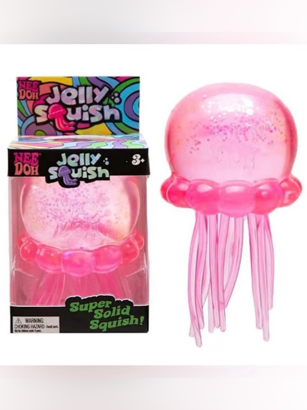 Authentic NeeDoh JELLY SQUISH Glitter PINK Super Solid Squish Fidget Squishy NEW